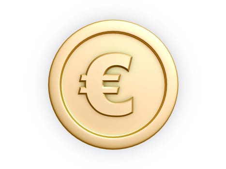 euro symbol gold coin isolated on white background