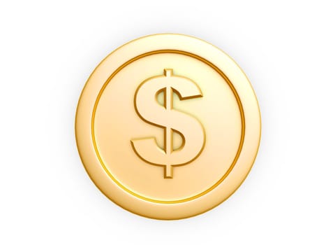 dollar symbol gold coin isolated on white background