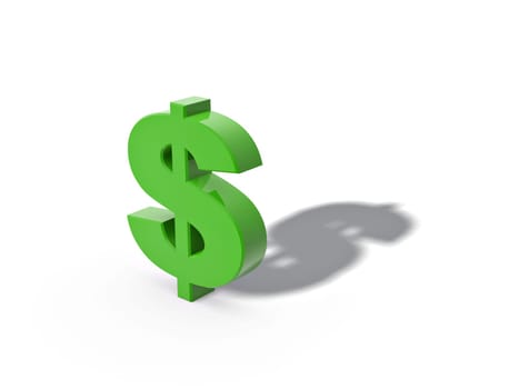 green dollar sign with shadow isolated on white background