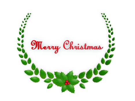 holly leaves and red berry garland isolated on white background