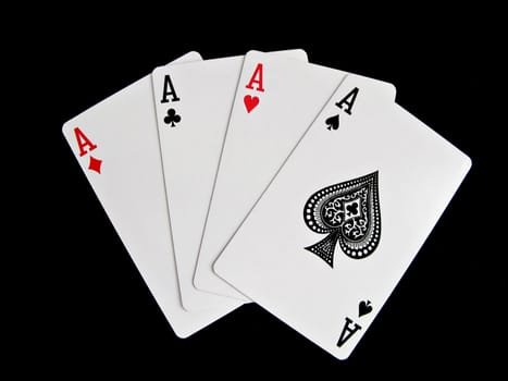 four of a kind aces cards isolated on black background