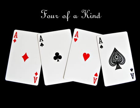 four of a kind aces cards isolated on black background