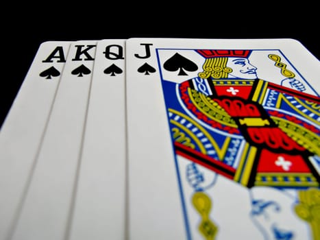 spade straight flush isolated on black background