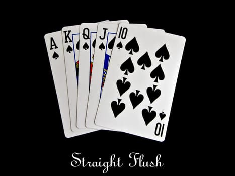 spade straight flush isolated on black background