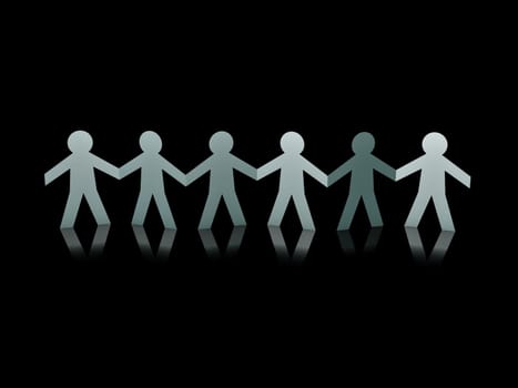 cyan paper men team over black background