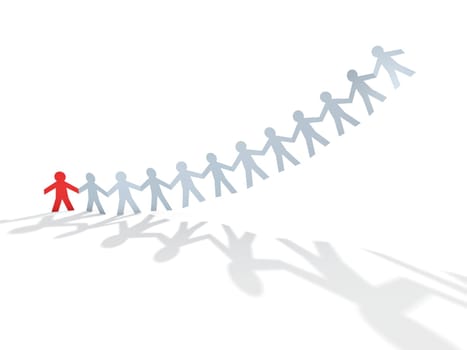 unique paper man in a float team over white background