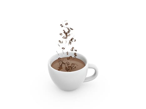 coffee cup and digital number on white background