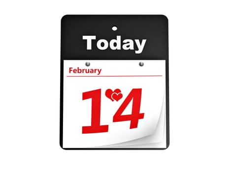 tear-off day calendar valentine's day isolated on white background