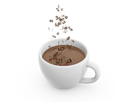 coffee cup and digital number on white background