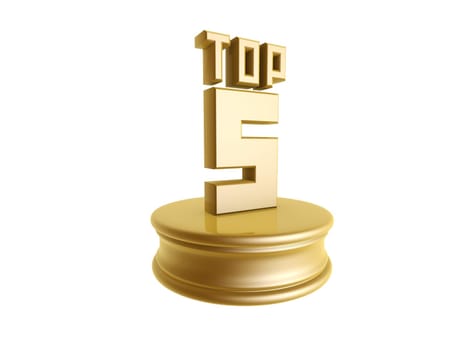 golden top five in rank list trophy isolated on white background