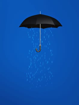 umbrella with rain inside over blue background
