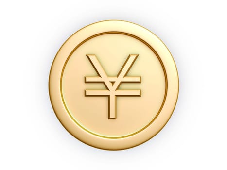 yen symbol gold coin isolated on white background