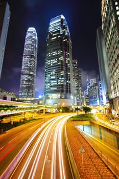 traffic in downtown at night