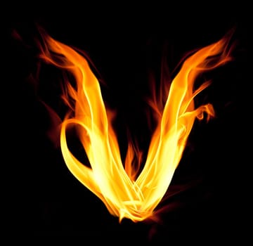 Fiery font. Letter V