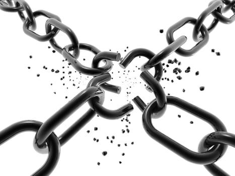 3D chain breaking - isolated over a white background
