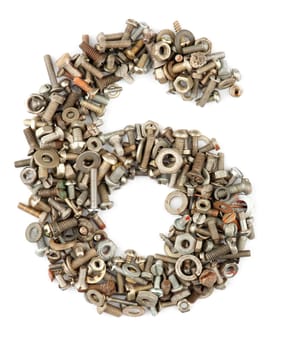 numbers made of bolts - six