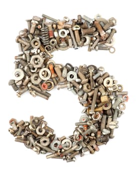 numbers made of bolts - five