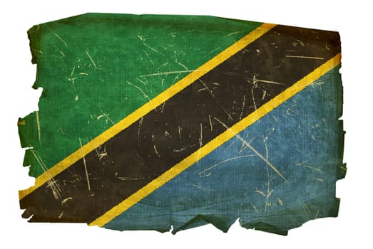 Tanzania flag old, isolated on white background