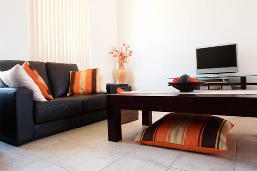Trendy Orange and Brown Lounge Room
