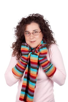 Beautiful girl with scarf and gloves over a white background