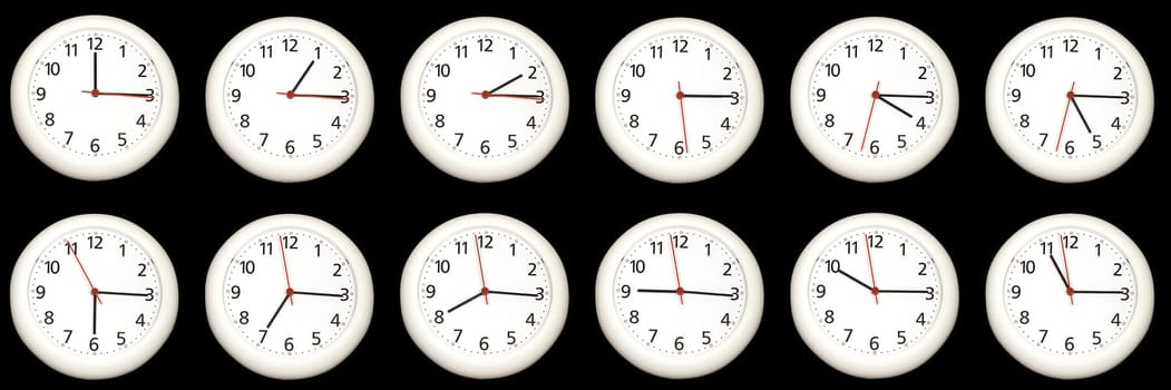 A collage of clock telling the time - Quarter past - 3 of a series of 4