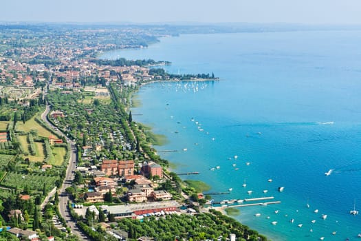 View to the south-east part of Garda lake from the high mountain in one beutiful day of summer