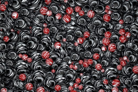 high quality rendering of abstract textured marbles in black and red