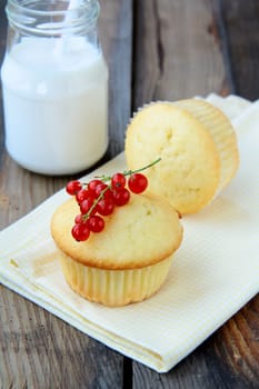 Fresh homemade cupcake decorated with red currants