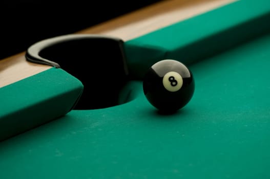 Eight ball on the pool table.