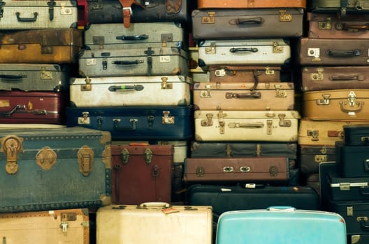 A lot of Old vintage suitcases
