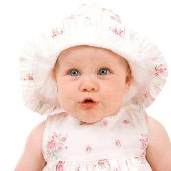 Surprised baby girl. Isolated over white background