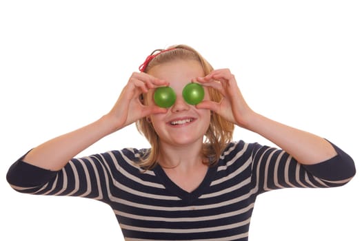 Portrait of a young girl covering her eyes with blinking objects