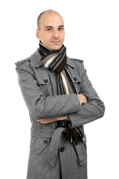 Portrait of handsome man in a coat. Isolated on white background