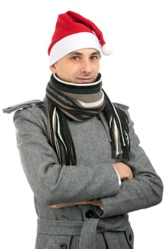 handsome young man in santa hat