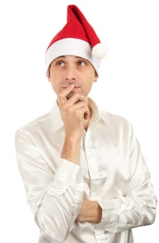 man wearing a Santa Claus hat isolated on white