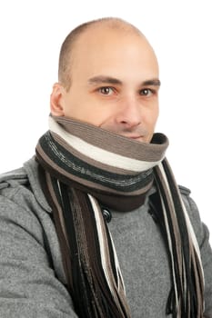 Attractive male wearing a coat and scarf