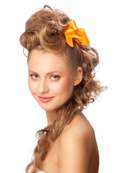 beautiful girl with an elegant hairstyle, isolated background