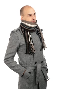 Young handsome businessman in autumn clothes, isolated in white background