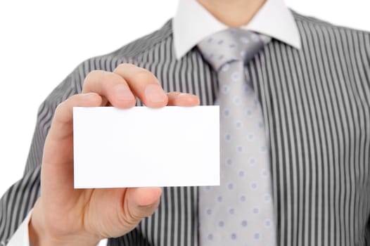 Blank business card in a hand