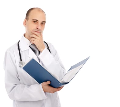 Portrait of confident doctor with a folder in hands looking at camera