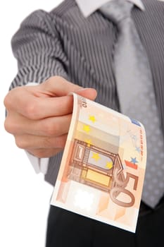 Euro in a hand closeup
