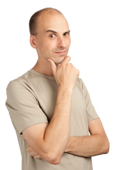 Young Man Thinking isolated on a white