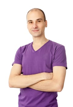 young man standing with arms crossed over white background