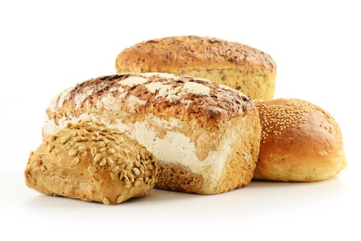 Composition with bread and rolls on kitchen table