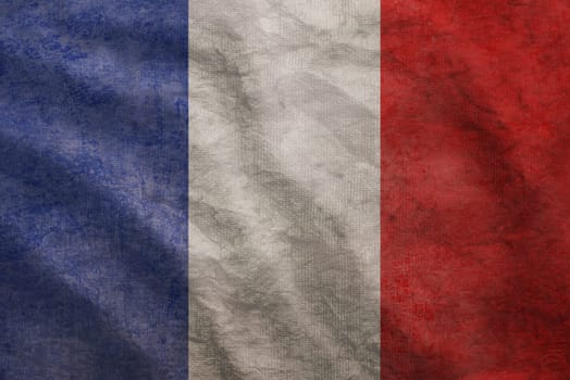 Weathered France flag grunge rugged condition waving