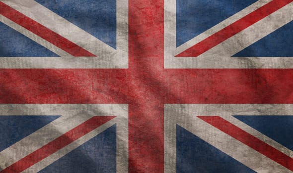 Weathered Union Jack UK flag grunge rugged condition waving