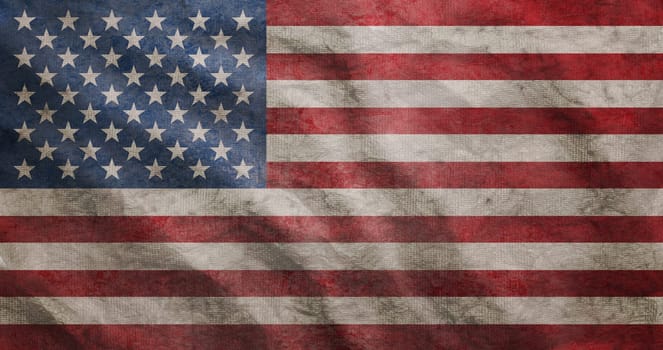 Weathered USA flag grunge rugged condition waving