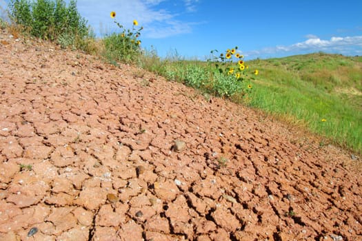 Dried and parched ground of Badlands National Park in South Dakota.