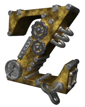 steampunk letter z on white background - 3d illustration