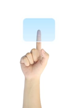 hand pushing a button on a touch screen interface